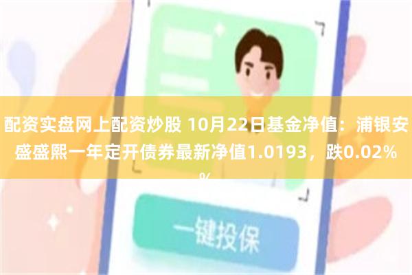 配资实盘网上配资炒股 10月22日基金净值：浦银安盛盛熙一年定开债券最新净值1.0193，跌0.02%